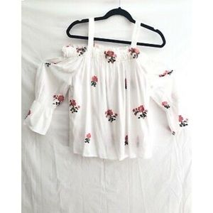 White crochet floral off the shoulder top